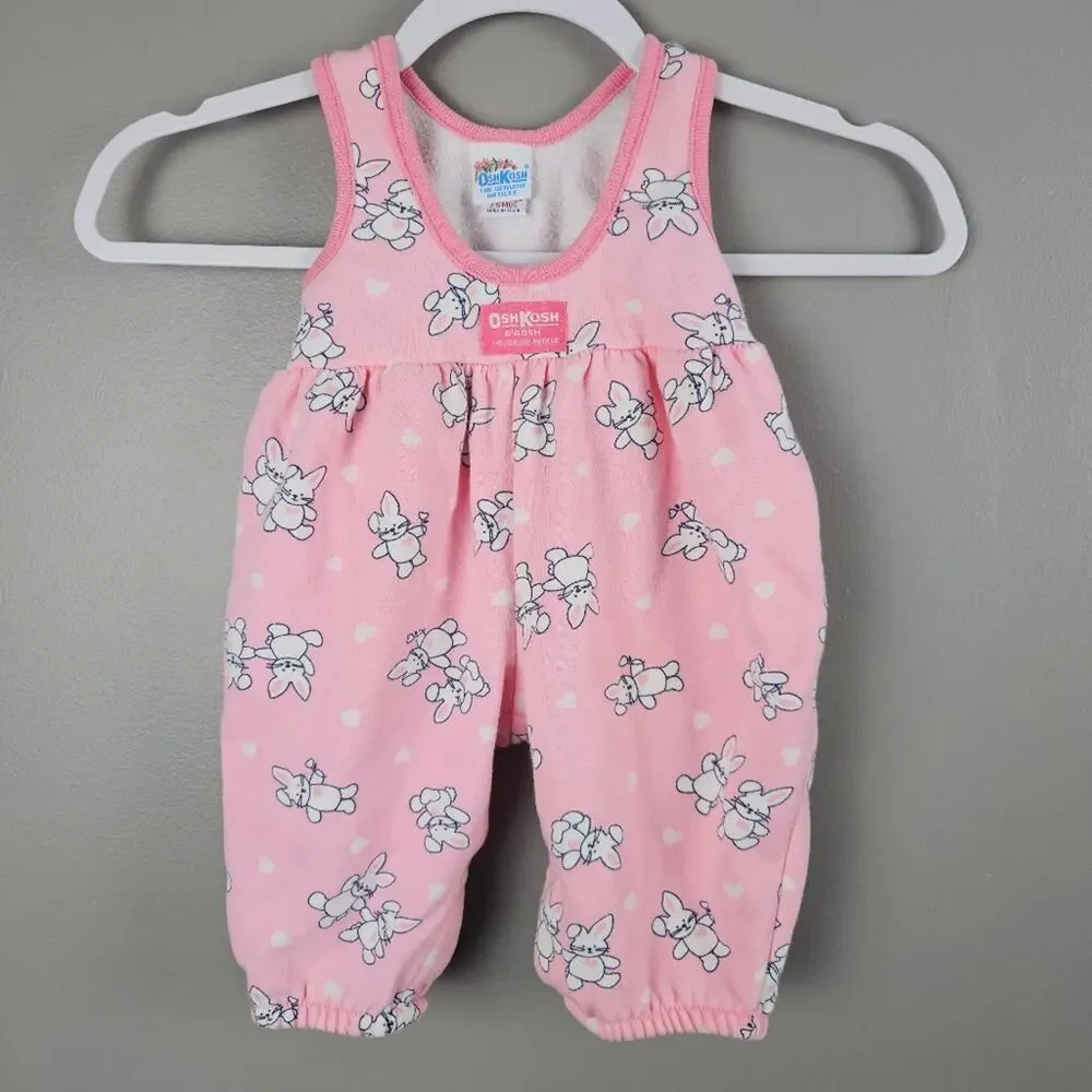 Vintage Oshkosh B'Gosh‎ Bodysuit Overalls Easter Bunny Pink Girls 3/6 Months USA